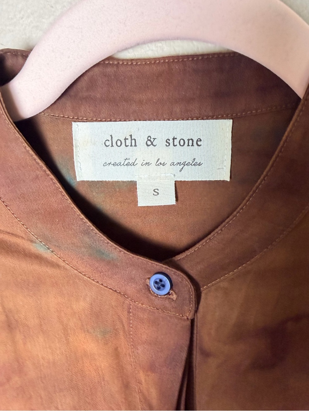 Anthropologie Cloth & Stone Perla Tie Dye Maxi Shirtdress S Blue Brown Lyocell - Picture 6 of 9